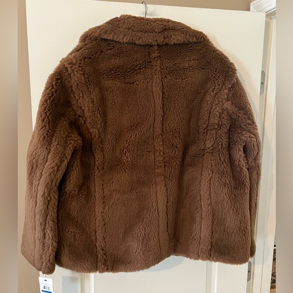 Cole Haan Signature Designer Brown Faux Fur Wool Blend Coat Size XL - Picture 15 of 16